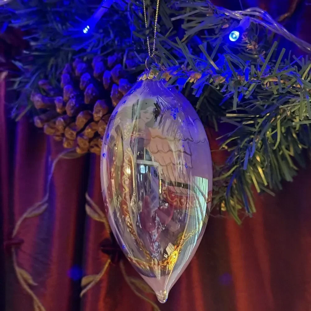 2005 Pier 1 Imports Li Bien Angel Harp Iridescent Christmas Teardrop Ornament 5”